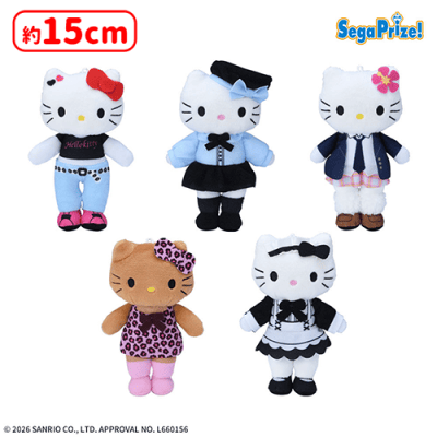 超激レア☆足長キティ☆ウェイトレスコスチュームぬいぐるみ　2003年　非売品 ハローキティ スタイルアップマスコット ブラックドレス KT55-03